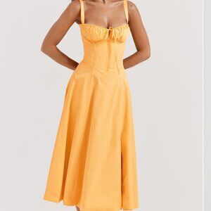 House of CB Orange-Yellow Midi Corset Dress